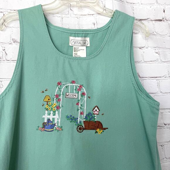 VTG Mandal Bay Wms S Green Sleeveless Jumper Dress Embroidered Garden Theme - Picture 4 of 13